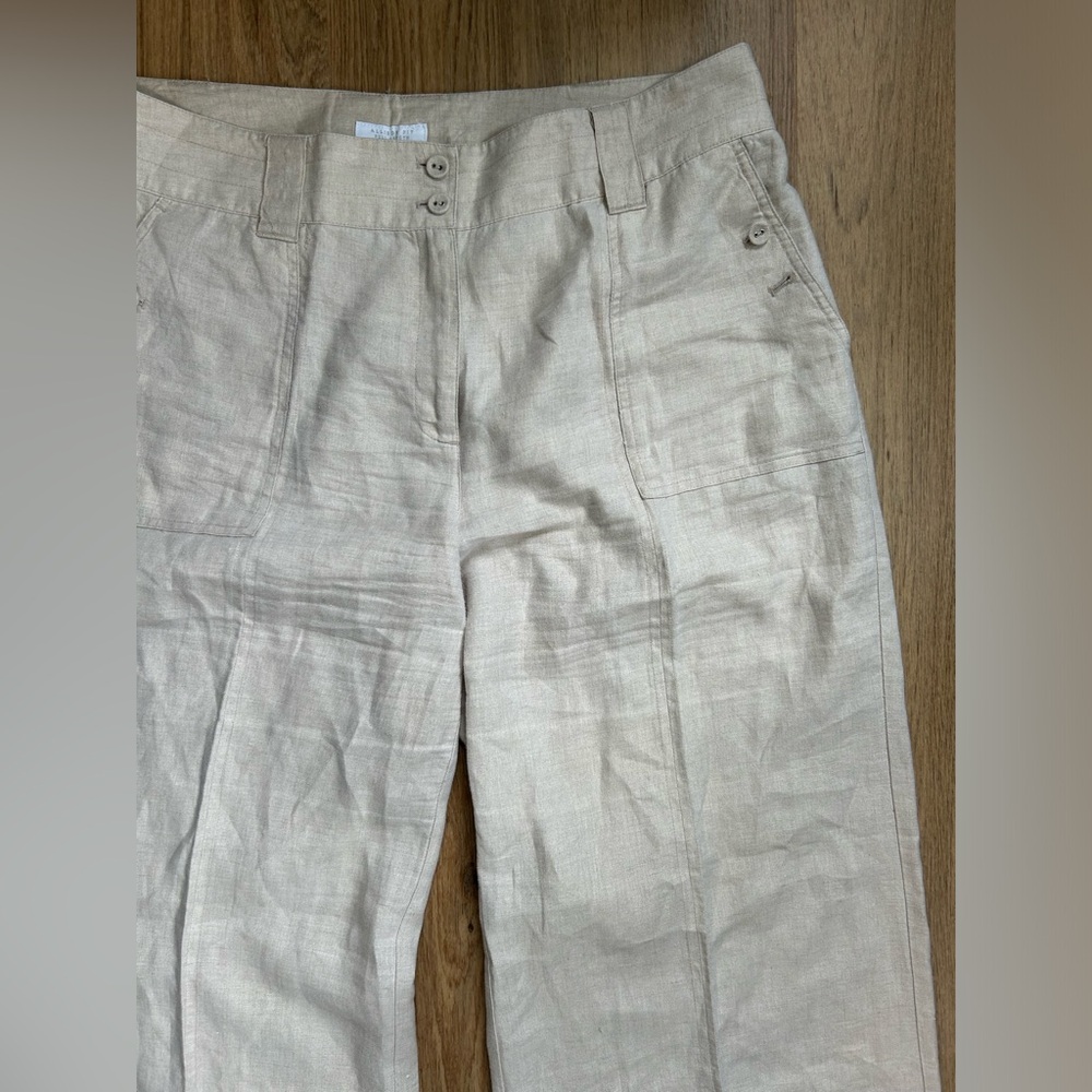 100% Linen Charter Club 10 Allison Fit Pants Tan Beige Cream Flowing Wide Leg